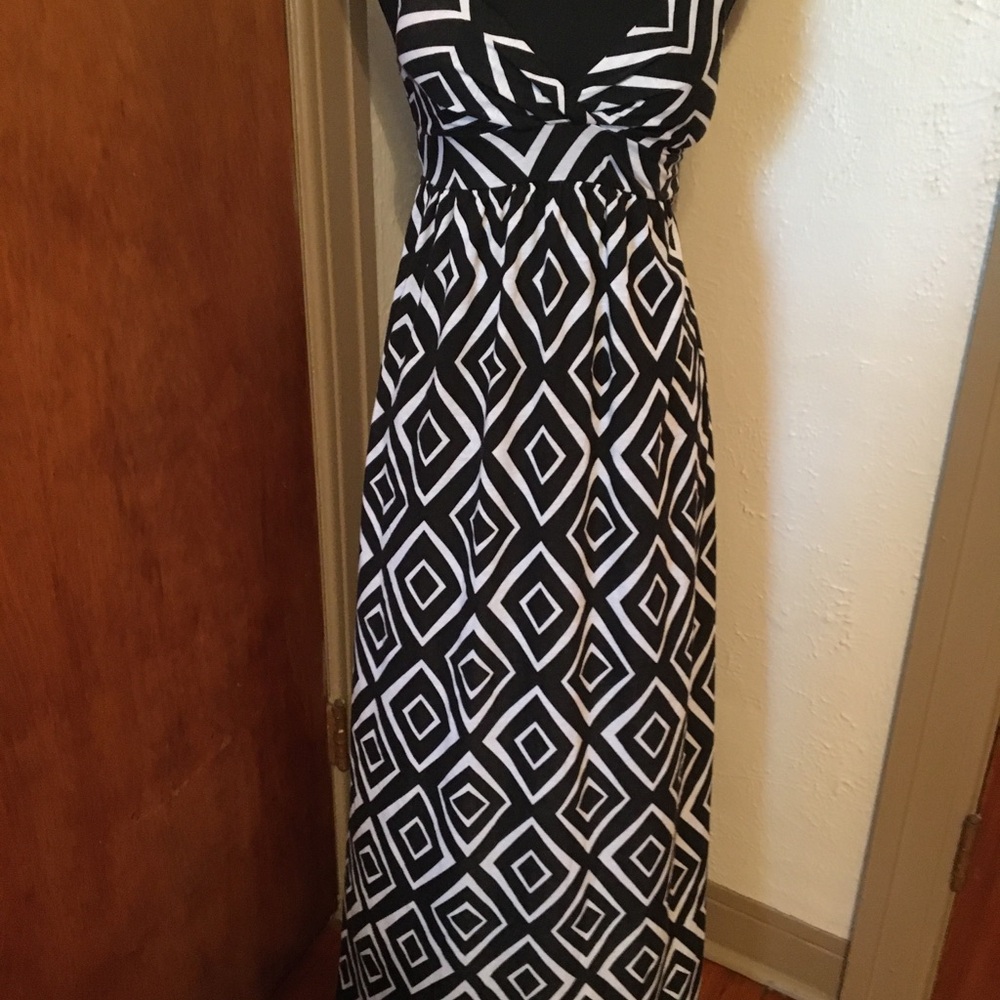 Derek Black & White Polyester Maxi Dress Sz Sm
